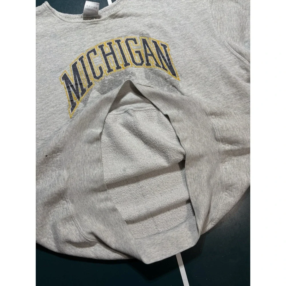 Vintage Michigan Wolverines Football Crewneck Sweatshirt Mens Large Gray 90s USA - Picture 14 of 16